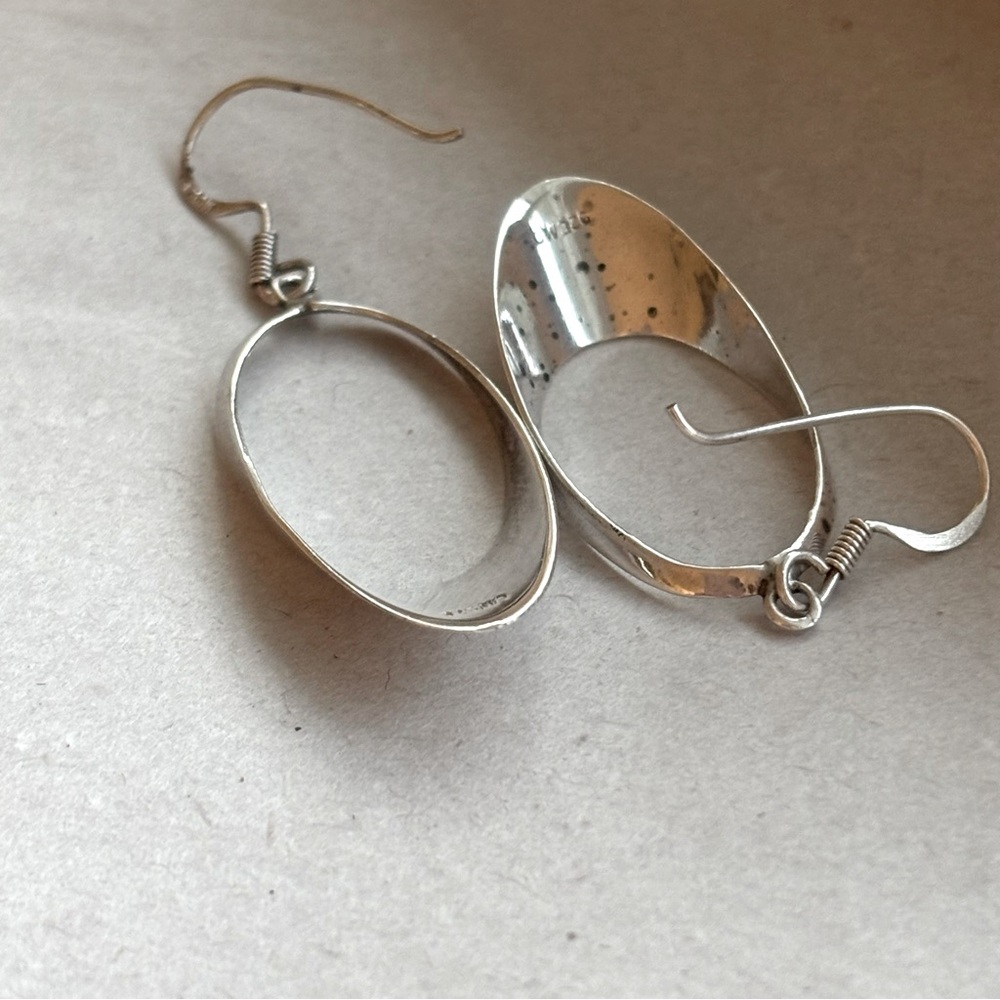 Vintage Sterling Silver Oval Drop Earrings 925 - Picture 3 of 15